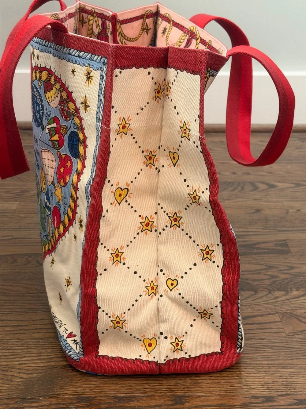 Brighton Love Heart Holiday Tote Bag Canvas Reversible Shopper Red Handles